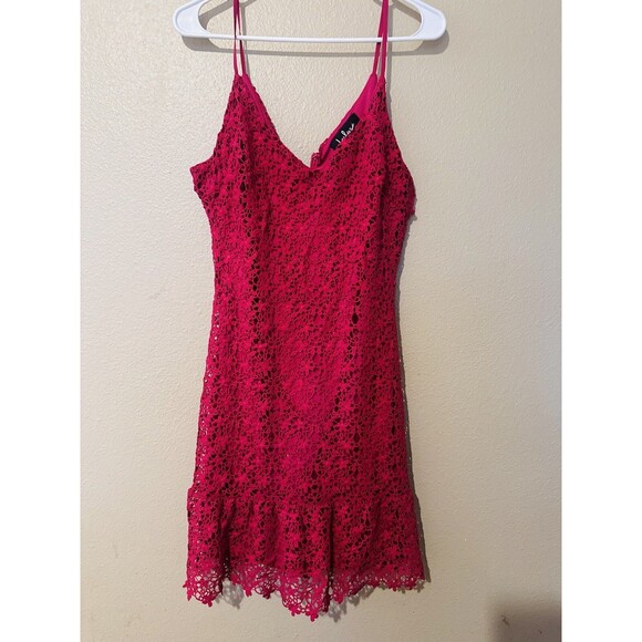 Lulus Believe in Love Magenta Backless Skater Mini Dress SZ M Lace Romantic - Picture 6 of 15